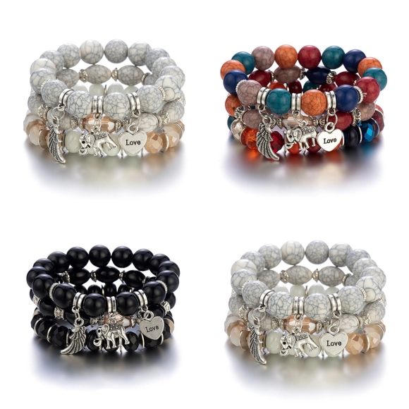 Elephant Charm Beaded Stacked Bracelets Multi-color - Picture 3 of 6